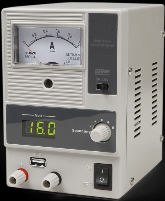 Regelbares Labor-Netzgerät für ROBIGO S&R Elektrolyseboxen – 16V/1,1A  (Versand nur innerhalb Deutschland)